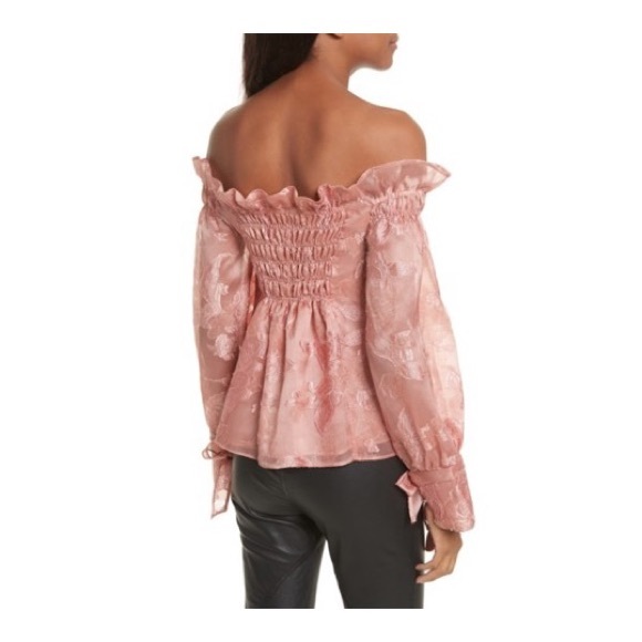 Off-the-Shoulder Metallic Floral Organza Blouse 2 - Picture 2 of 8